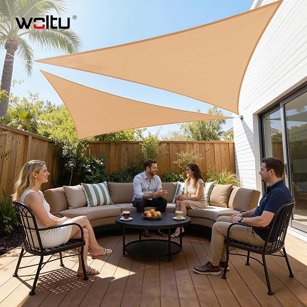 WOLTU Voiles d'ombre Triangle 3.6x3.6x5.1 m Respirante en HDPE, Toile d'ombrage Protection Solaire, Anti 85% UV Contre Le Vent, pour Jardin terrasse Camping Sable - 2