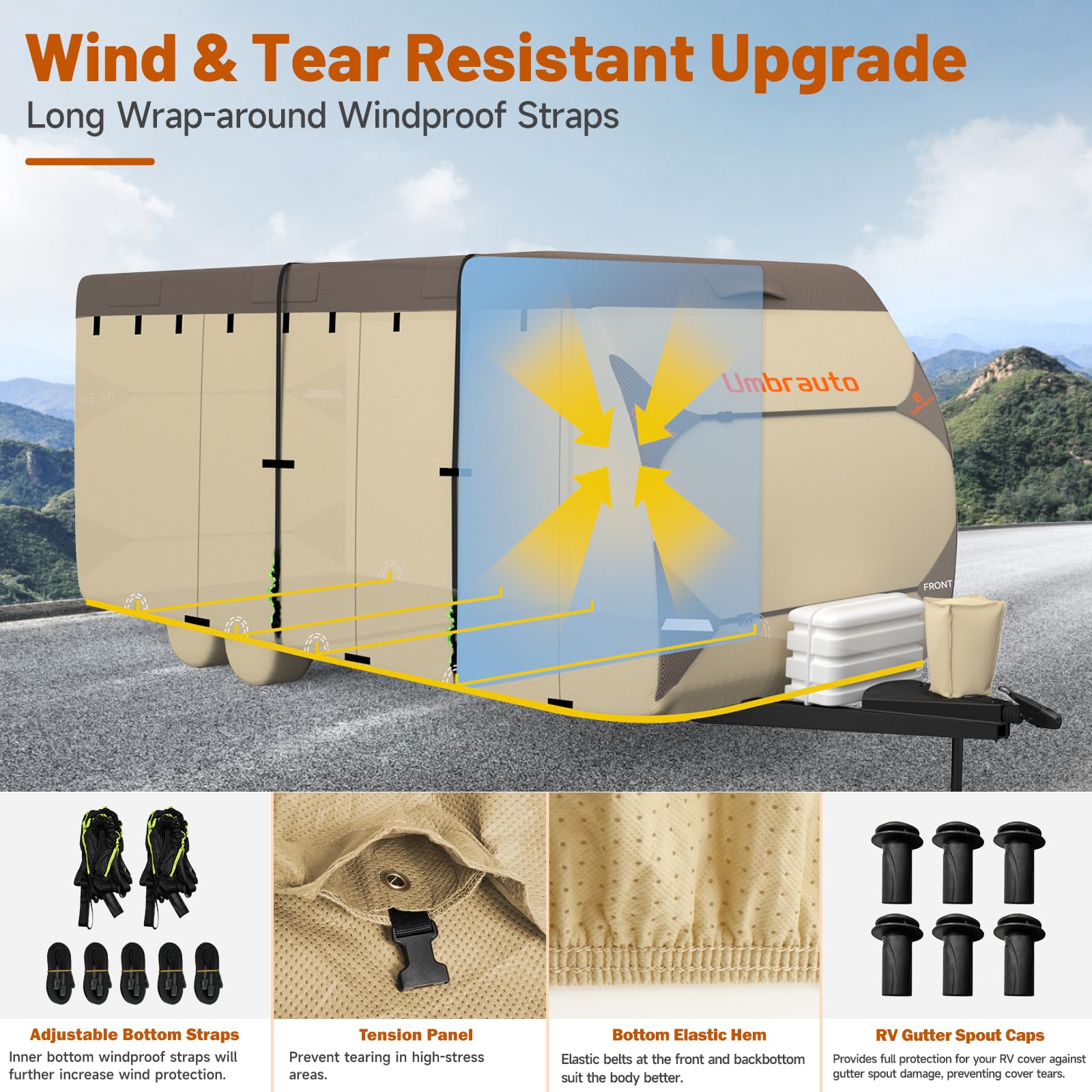 RV Cover For 33-35ft Travel Trailers - Heavy Duty 8-Layer, Waterproof, UV Resistant, With Windproof Straps & Accessories