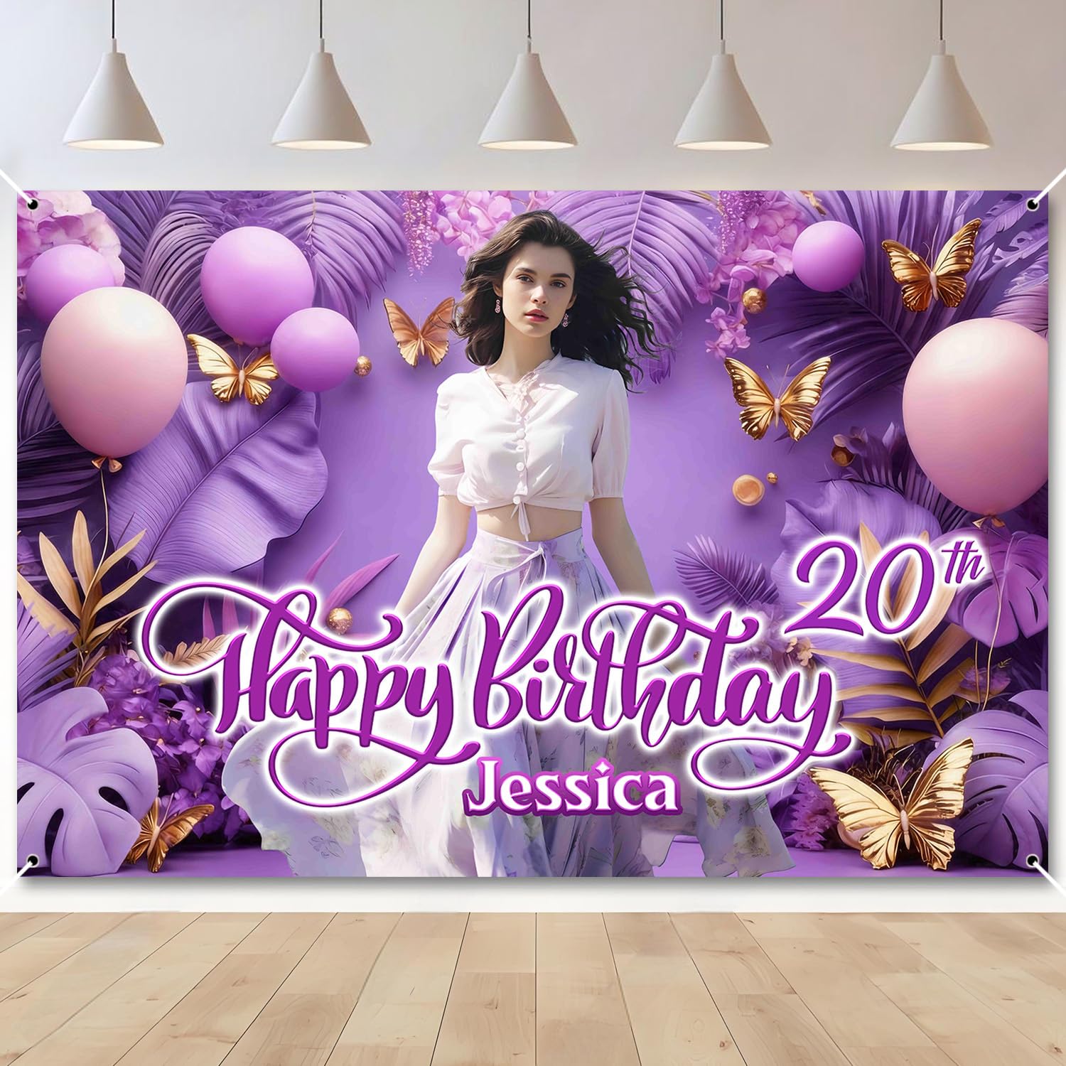 Custom Violet Birthday Banner Add Photo Name Age Party Banner Decor