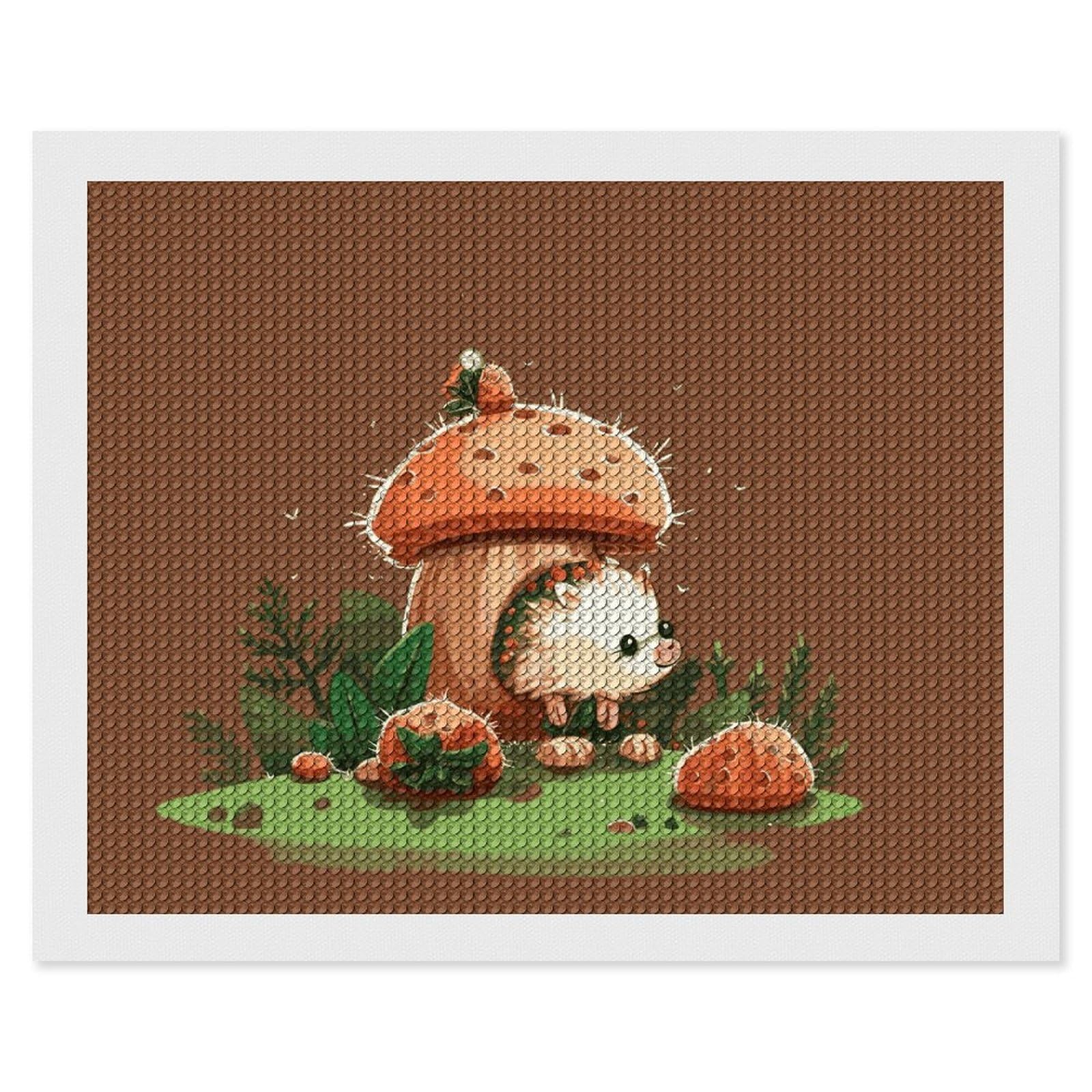 NONHAI Diamond Painting Kits for Adults - DIY Diamond Art Kits for Beginners - Full 5D Paint Drill Diamond Dots Paintings- Hedgehog and Mushroom Diamonds Pictures Gem Art and Craft Wall Decor 16"x20"