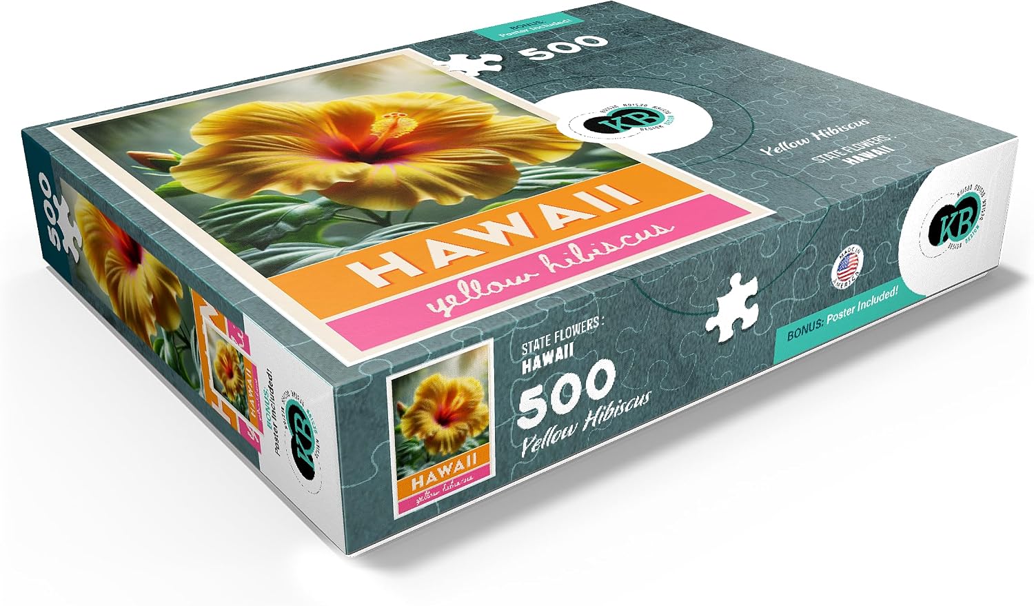 MyPuzzle State Flowers Series: Hawaii, Yellow Hibiscus - Premium 500 Piece Jigsaw Puzzle for Adults
