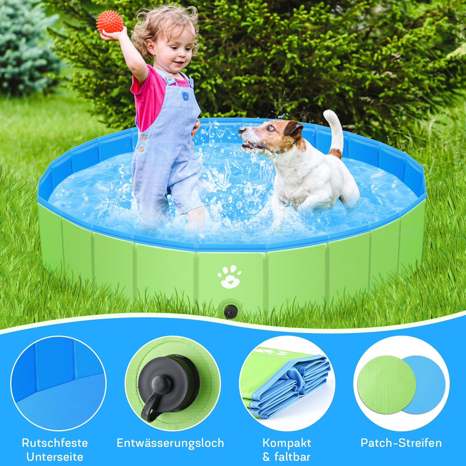 ZOOYAUE Hundepool, Faltbare Hundepools für Kleine, Mittlere&Große,Swimmingpool Planschbecken Hundebadewanne Faltbarer für Hunde und Katzen,Abriebfest&rutschfest