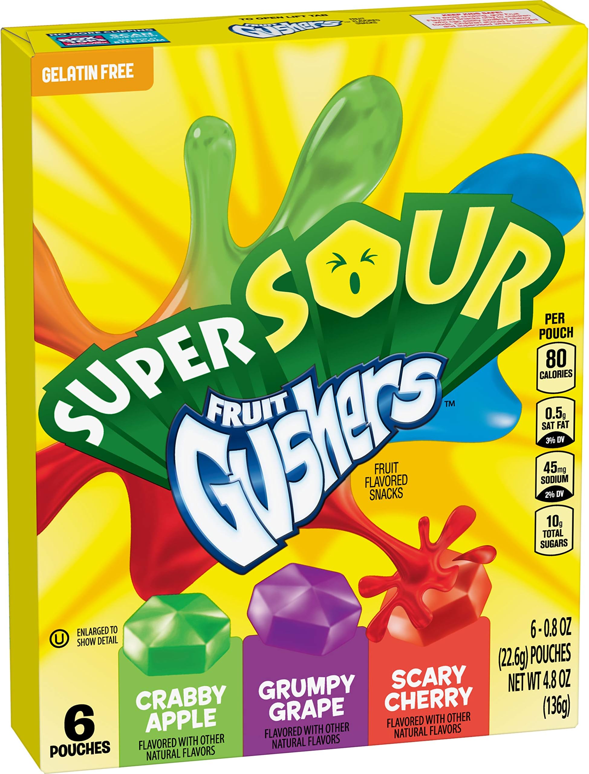 Gushers Fruit Gushers Fruit Flavored Snacks (6 Pouches) Box of 1 (Super Sour)