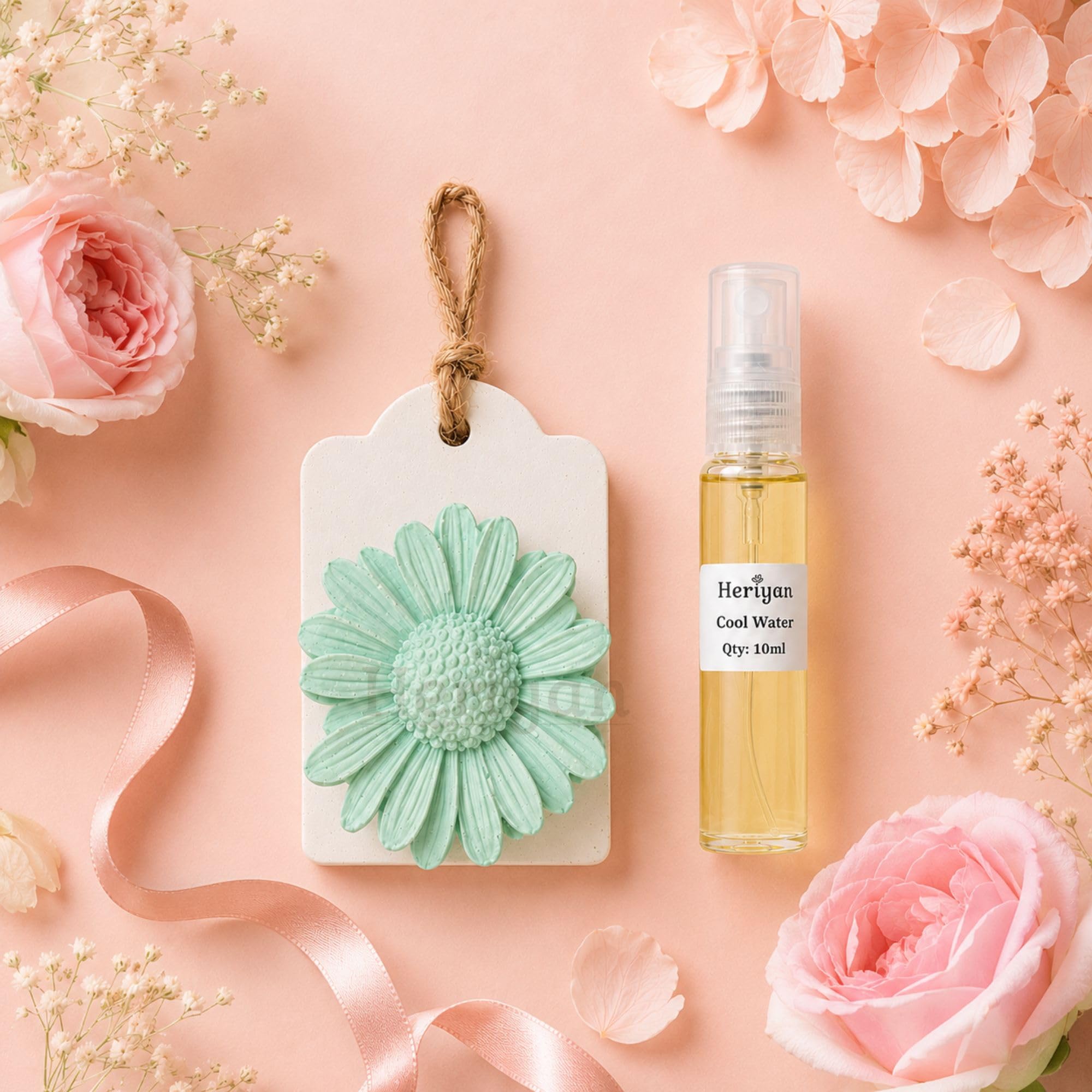 Hanging Concrete Aroma Stone – A Unique Style | Long-Lasting Concrete Air Freshener for Wardrobe, Car & Home, Reusable Fragrance Diffuser with Spray Bottle (10ml), Daisy, Cherry Silk-image-26
