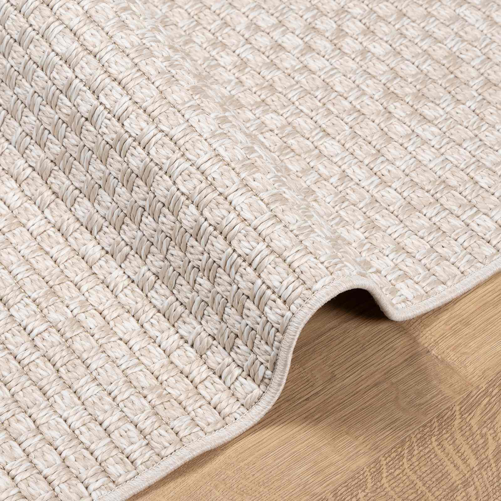 Alfombra cuadrada de color crema, 120 x 120 cm, poliéster, antideslizante, lavable, fácil de limpiar, versátil para salón, pasillo, terraza, protege el suelo, apta para calefacción por suelo