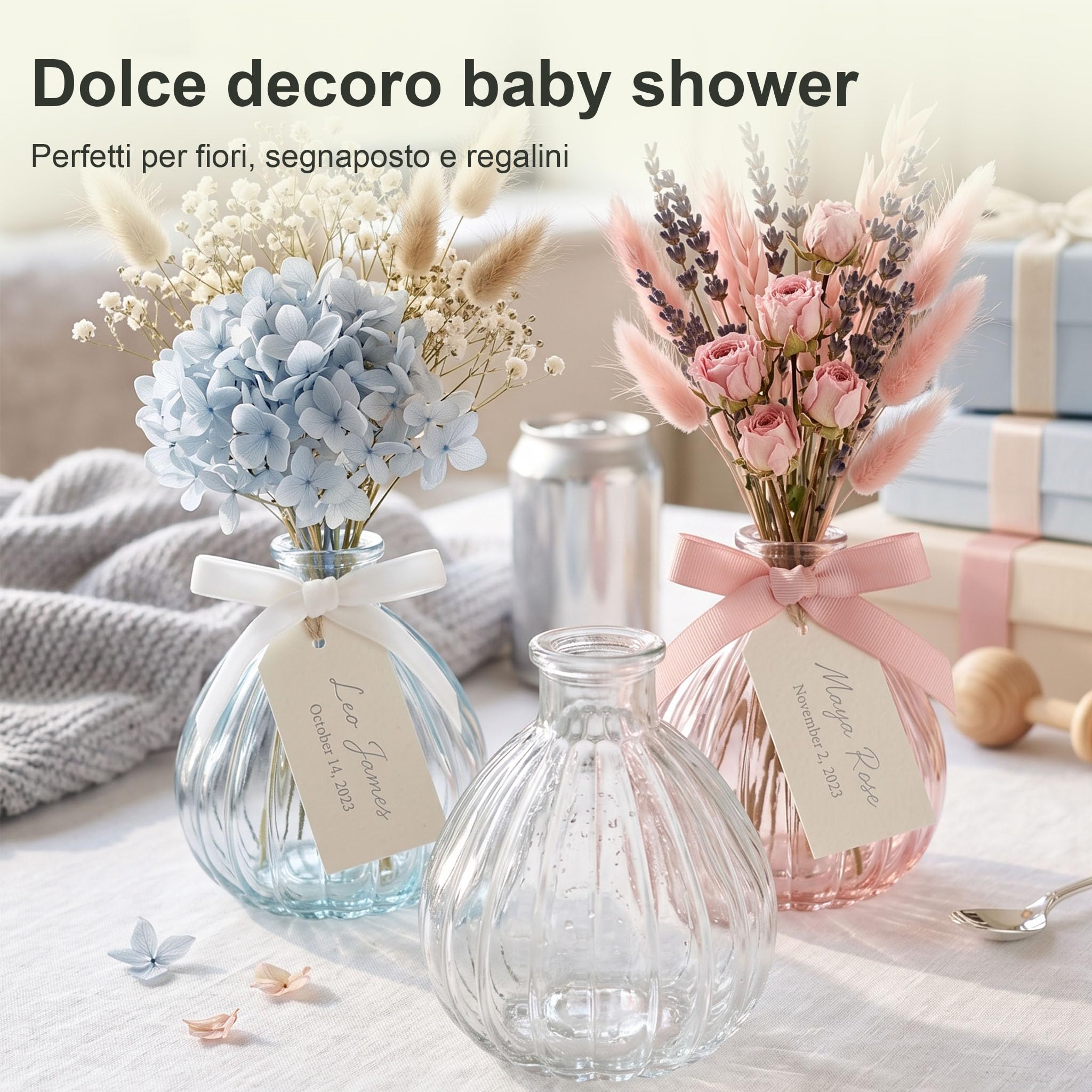 12 vasi piccoli fiori vetro 200ml – monofiore stelo lungo matrimonio centrotavola battesimo cresima bomboniere – vasetti decorazione tavolo bomboniere per fiori 200 ml