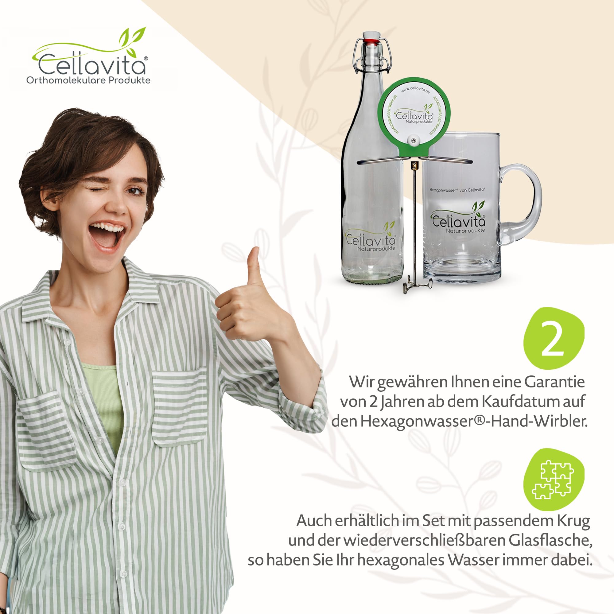 Cellavita – Hexagonwasser® Wasserwirbler einzeln – Manueller Handwirbler für Schauberger Wirbel – Wasserverwirbler für Herstellung von belebtem & vitalisiertem Wasser durch veränderte Hexagonstruktur