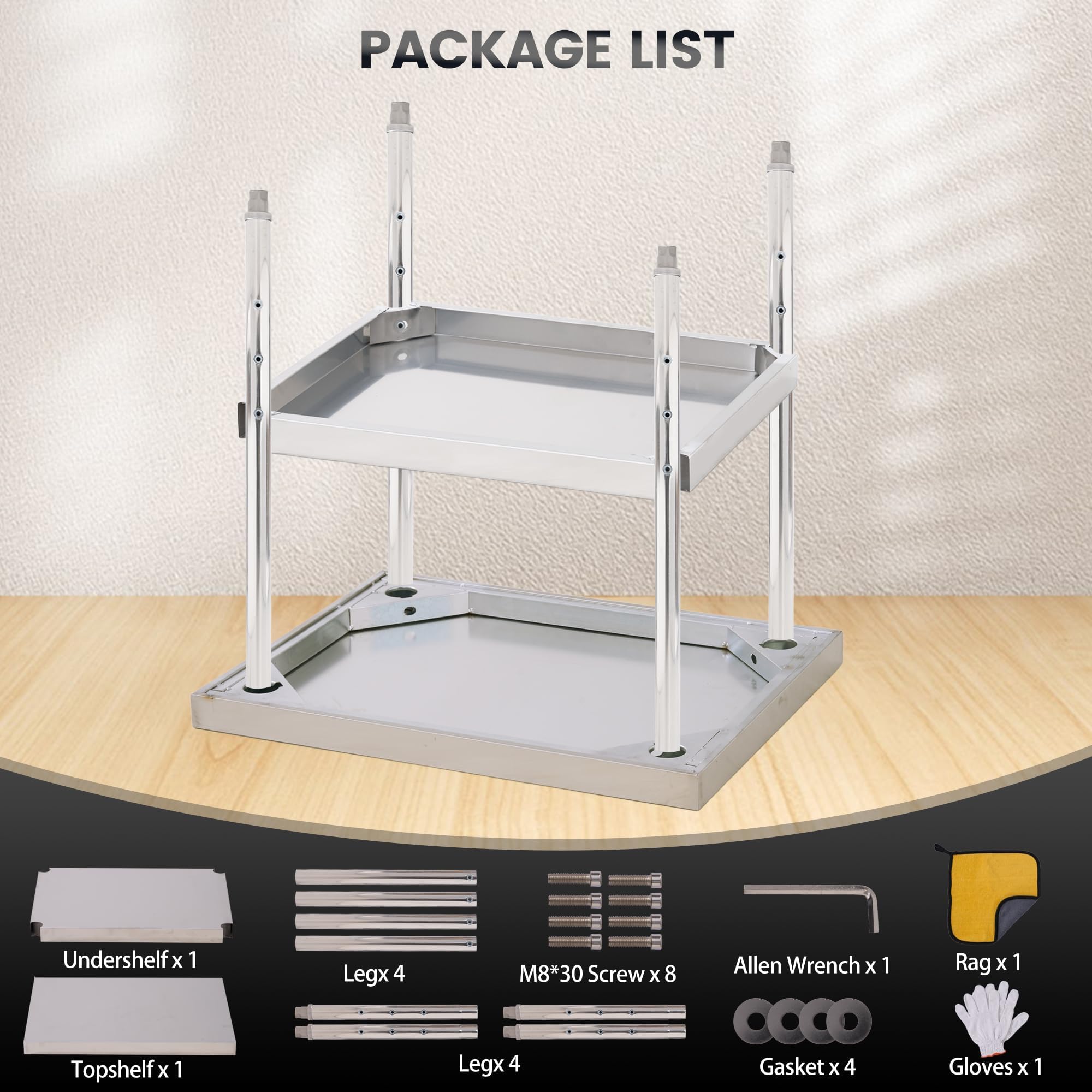 Garvee Mesa de preparación de Acero Inoxidable, 24 x 12 Pulgadas, con Estante Inferior Ajustable, Mesa Comercial Resistente con Estante Ajustable para Uso Exterior, restaurantes y hoteles