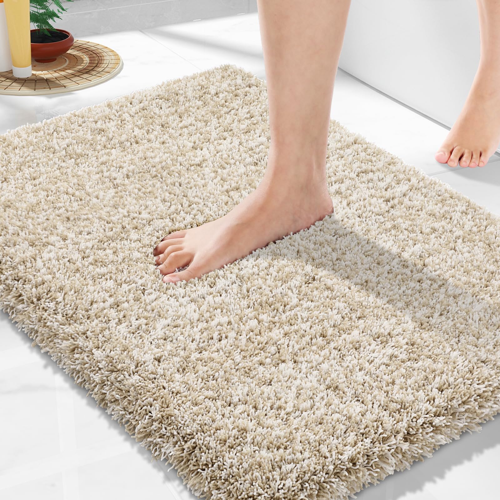 Yimobra Bathroom Rugs Non Slip Washable, Ultra Soft and Water Absorbent Bath Mats, Plush Fluffy Shower Mat Outside, Microfiber Thick Matts for