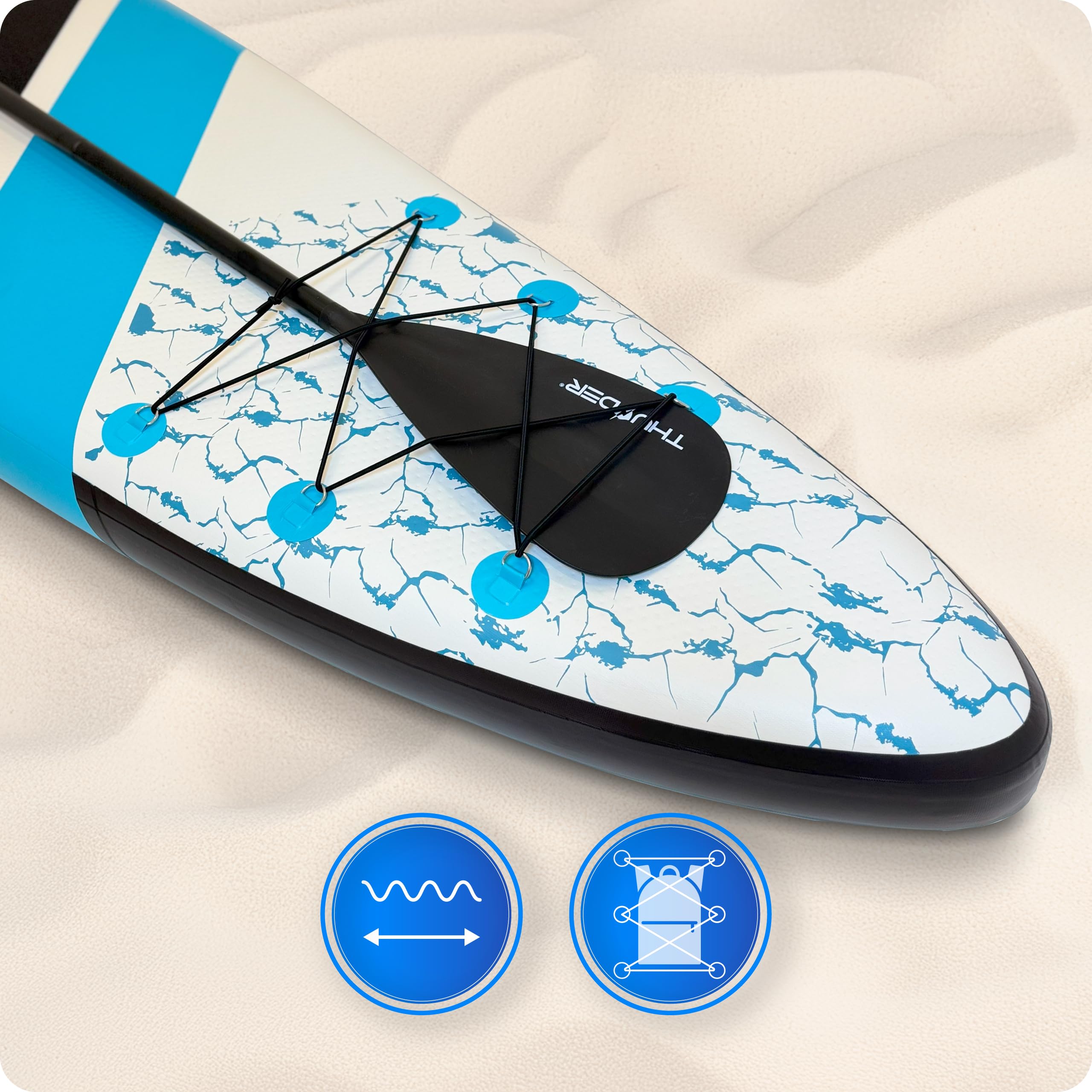 THUNDER SUP Board Gonfiabile 320 cm con Sedile da Kayak – Set Stand Up Paddle Board con Pagaia, Pompa e Zaino – Extra Stabile, Antiscivolo e Ideale per Adulti e Principianti