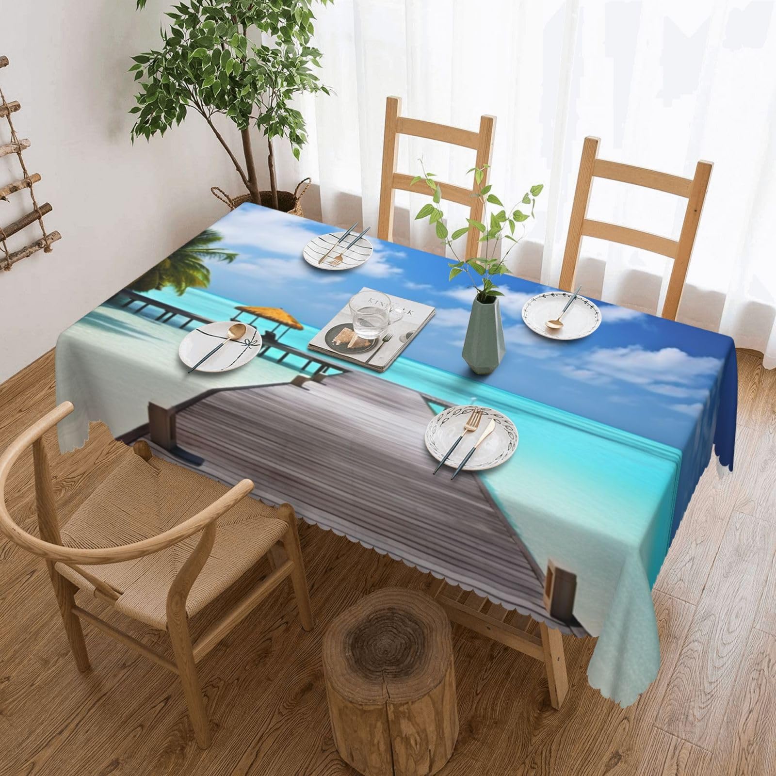 Nappe de table imperméable et lavable motif Maldives 137x183 cm anti-tache robuste
