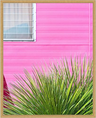 Amanti Art Framed Canvas Wall Art 28x23 Vintage Pink Camper Trailer Cactus by Tom Windeknecht, Framed Wall Art Canvas, Architecture Artwork, Modern