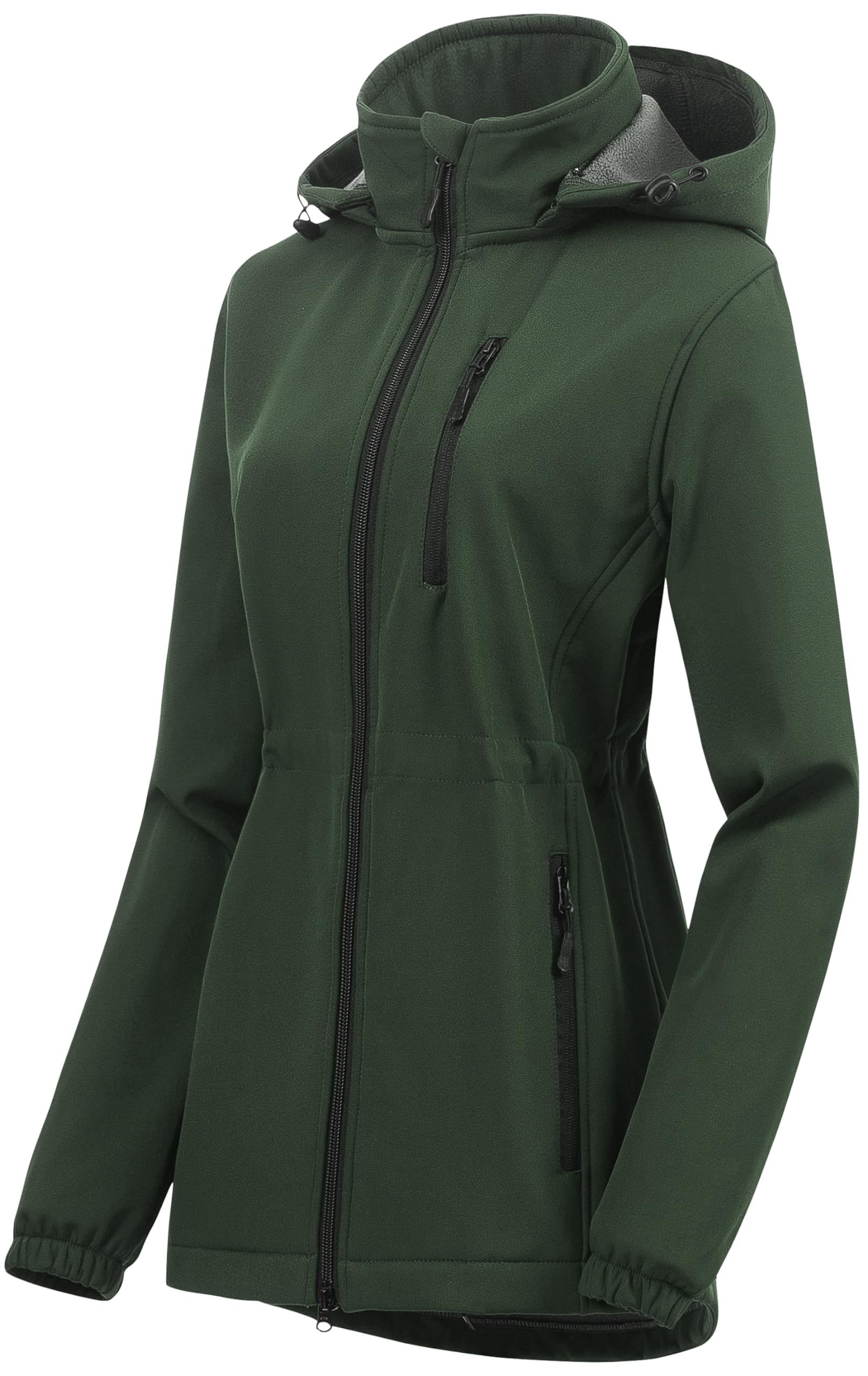 Chrisuno Women's Lightweight Long Softshell Fleece Lined Jacket Anorak Raincoat With Removable Hood