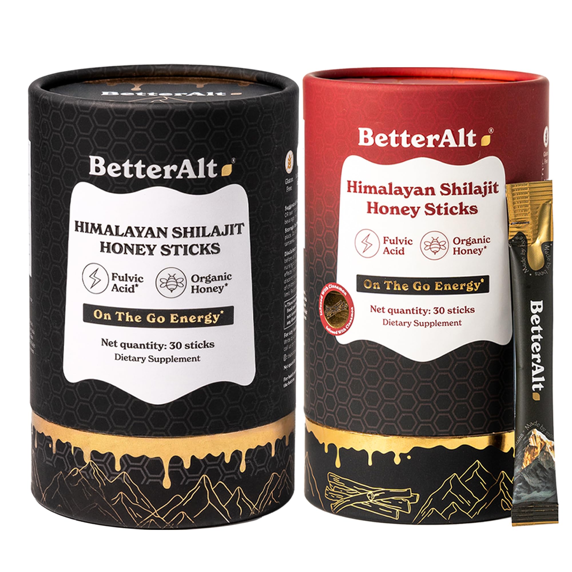 Pure Himalayan Shilajit Sticks 2 Pack (Classic + Cinnamon Flavour) | Easy to Consume Shilajit| Energy Boost & Immune Support, 85+ Trace Minerals, 75%+ Fulvic Acid | 60 Sticks