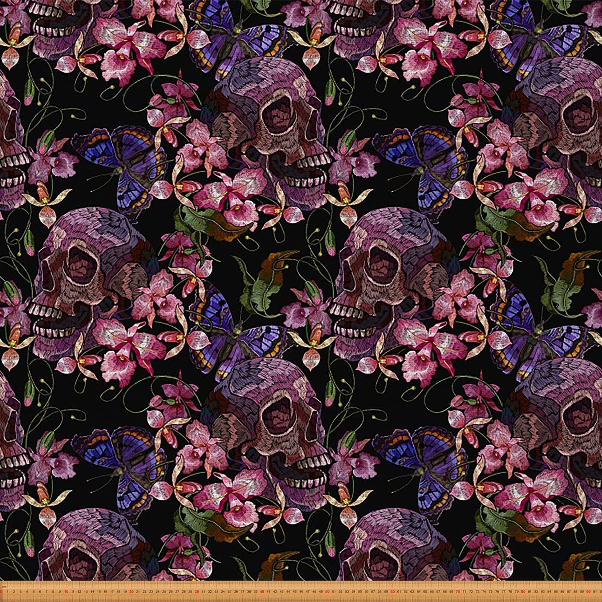 Skull Upholstery Fabric for Chairs Tropical Pink Orchid Flowers Skeleton Outdoor Fabric by The Yard Gothic Skull Butterfly Fabric for Upholstery and Home DIY Projects 5 Yards,(L460*W150cm)