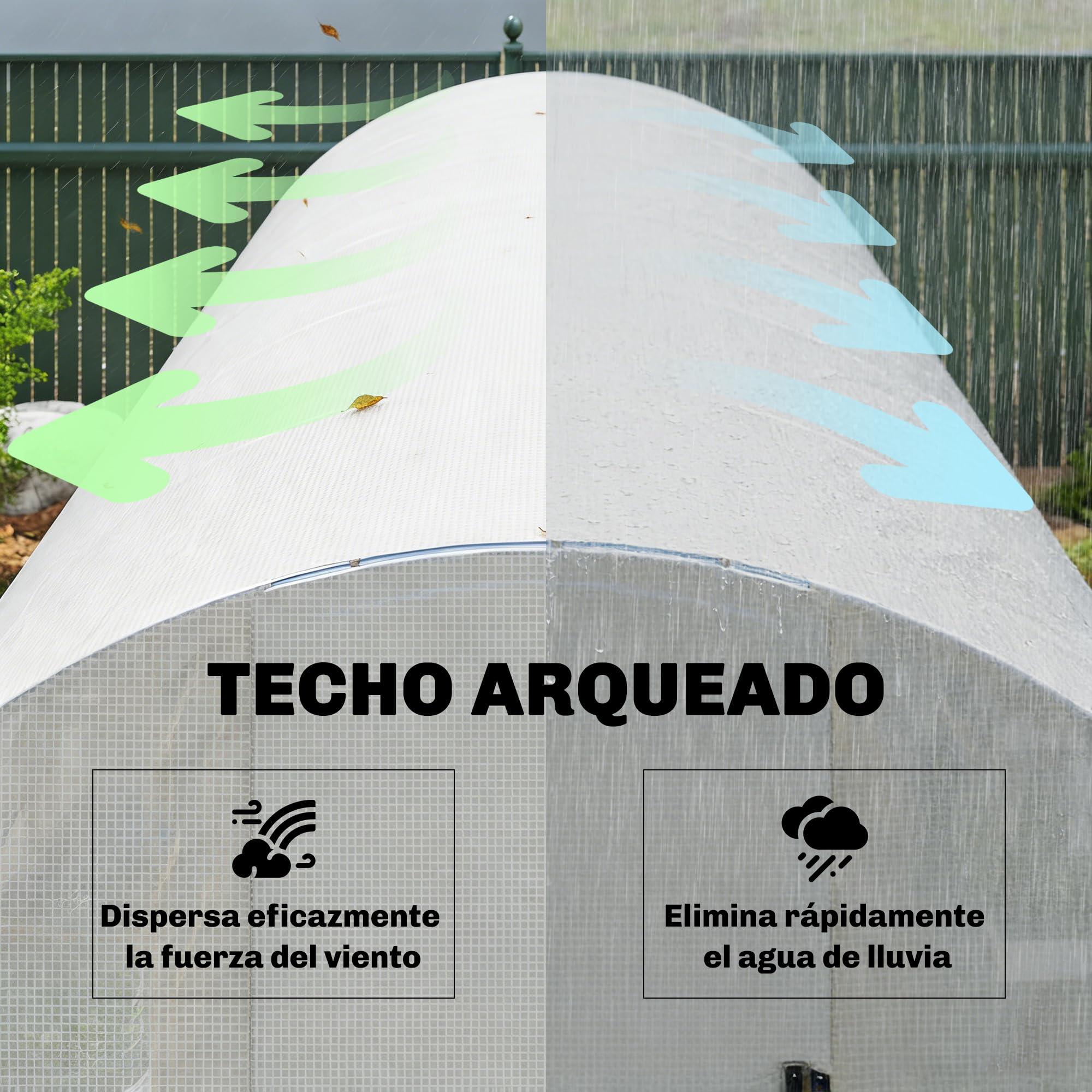 Outsunny Invernadero de Exterior 6x3x2 m, Invernadero de Túnel con Puerta con Bisagras, Ventanas de Malla, Cubierta PE 140g/m² y Marco de Acero Galvanizado, Anti-UV, Impermeable, para Cultivos, Blanco