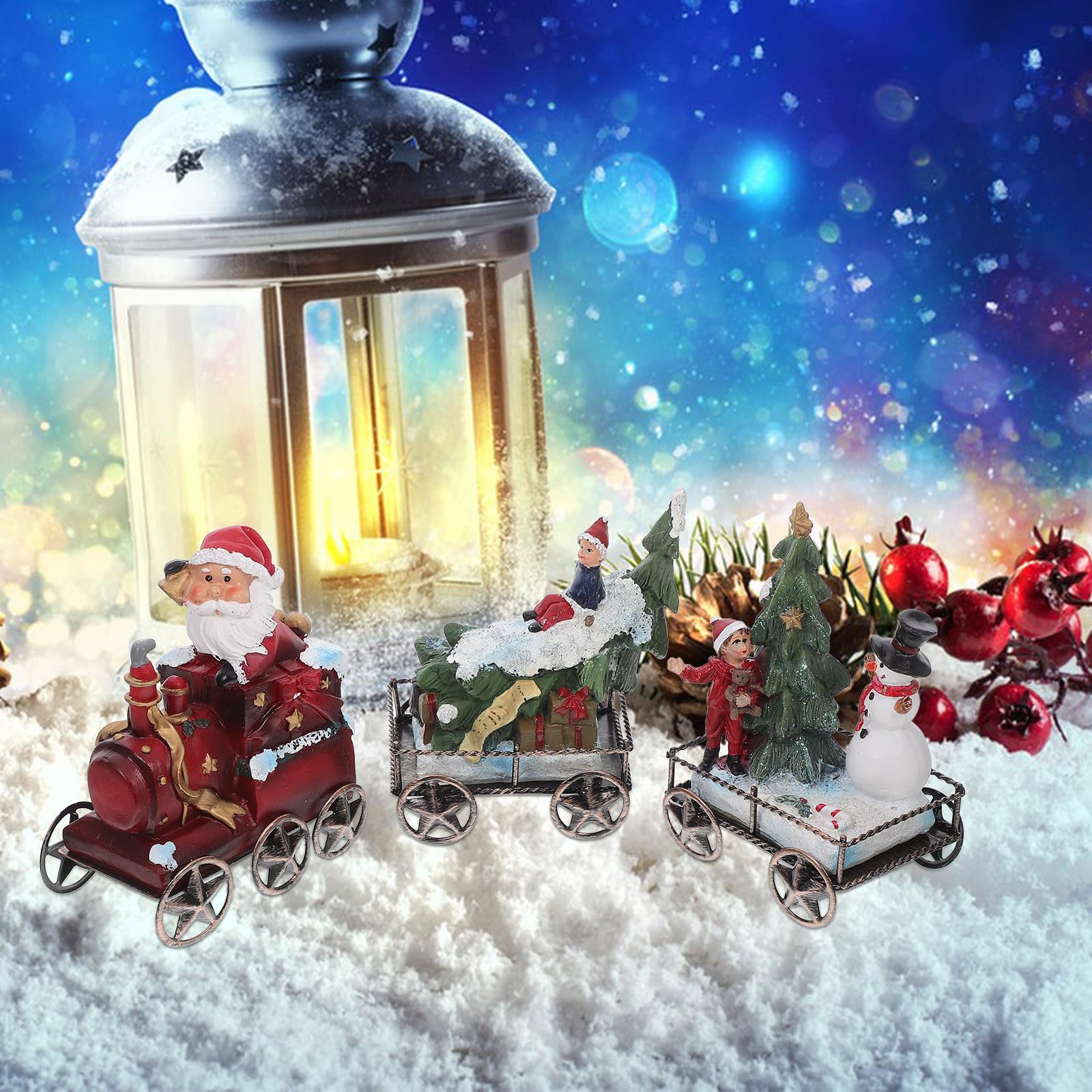 TOYANDONA 3 Piezas Juego de Tren de Resina Navideño de Tres Piezas para