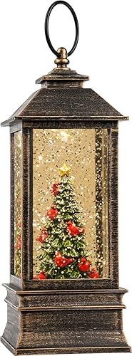 Árbol de Navidad iluminado de 10 pulgadas, con música, globo de nieve, decoración de purpurina giratoria para el hogar de Navidad, sala de estar,