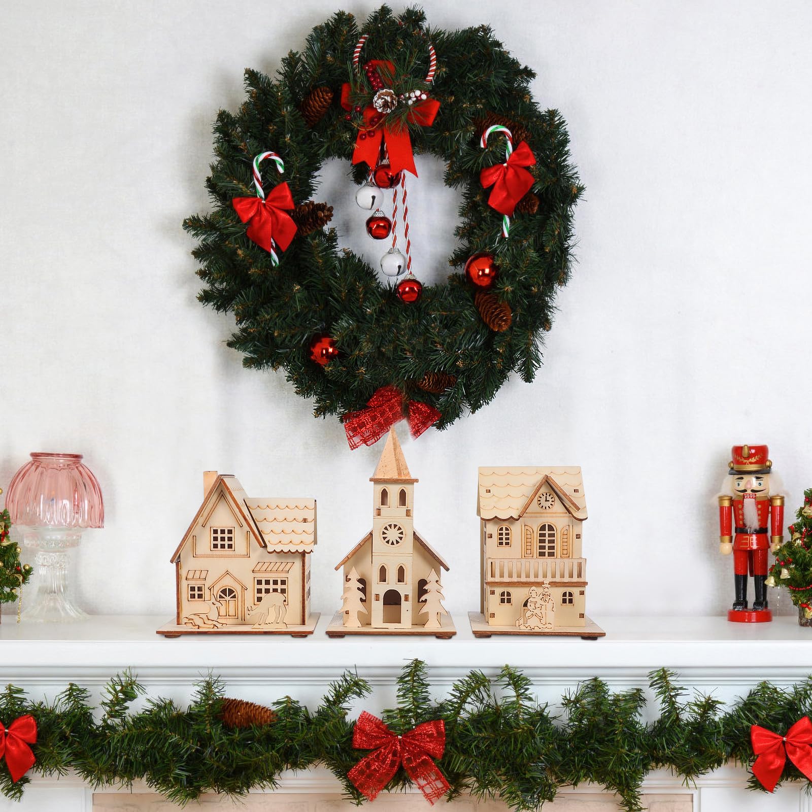 Artibetter 3 Piezas Adorno y Estructura Detallada de Madera Diseño Luminoso Navideño para Adorno de Escritorio y Fiestas de Navidad