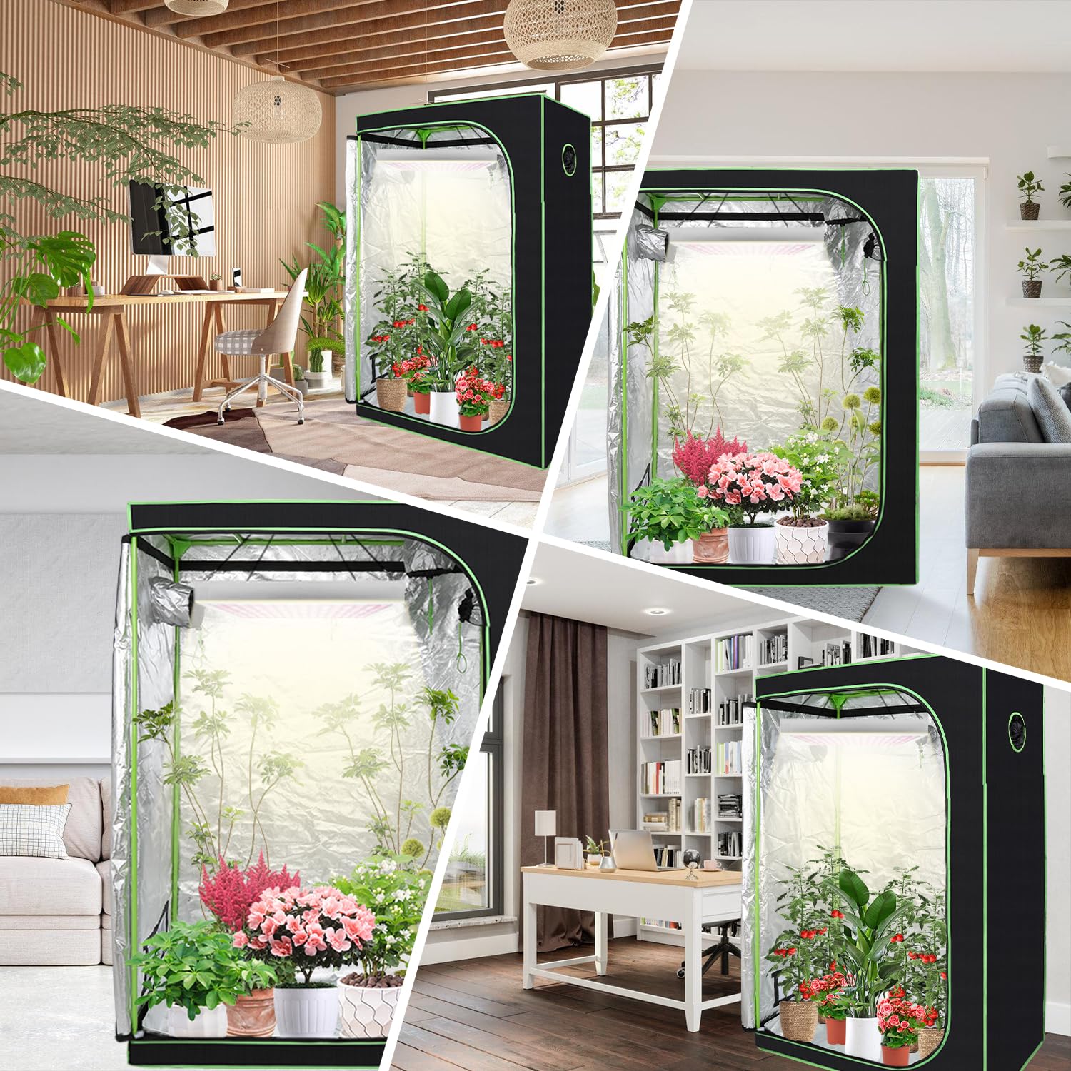 Daromigo Tienda de campaña para cultivo de plantas de color negro y verde, 120 x 60 x 180 cm, invernadero interior para plantas, carpas de cultivo con ventilación y reflectante Mylar Homegrowing