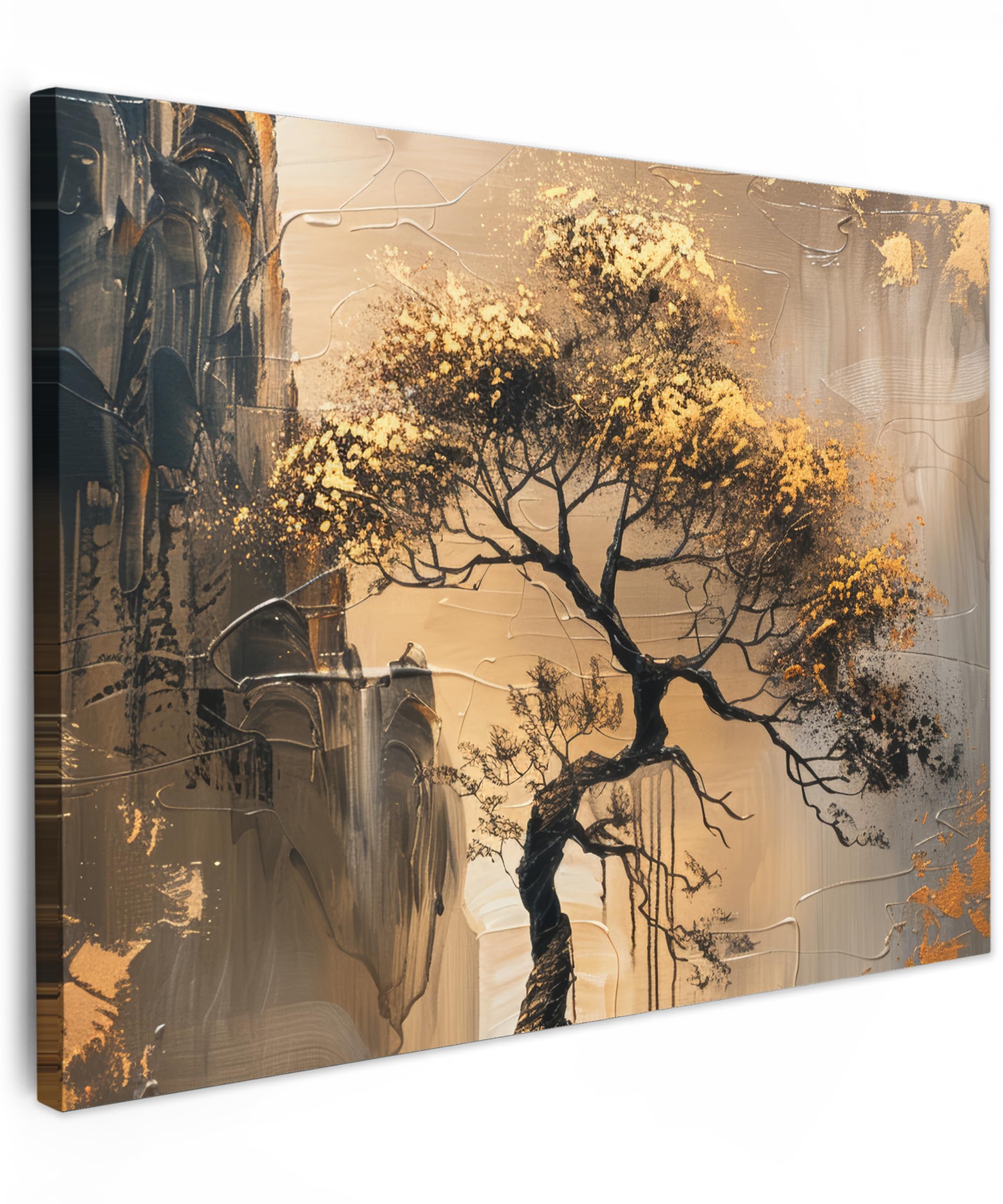 MuchoWow© Canvas Wall Art 31"x24" / 80x60 cm Decor Paintings Prints framed on Canvas Decorations Wallart Art - Tree - Gold - Modern