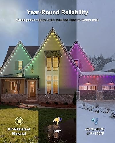 Miniatura 5 de XINKAITE Luces RGB permanentes para exteriores de 150 pies, luces LED inteligentes impermeables con aplicacióncontrol remoto