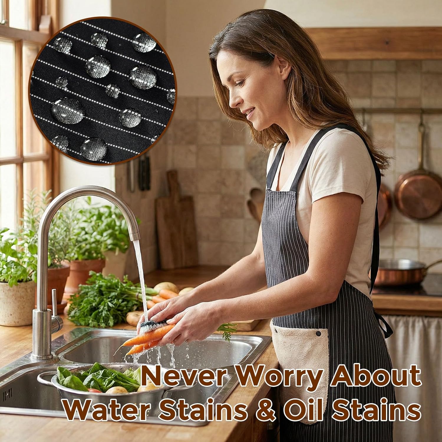 Apron with Towel Attached for Women Pocket Waterproof Chef Smock Men Cross Back Kitchen Pinafore 10 Detachable Towels - Image 5