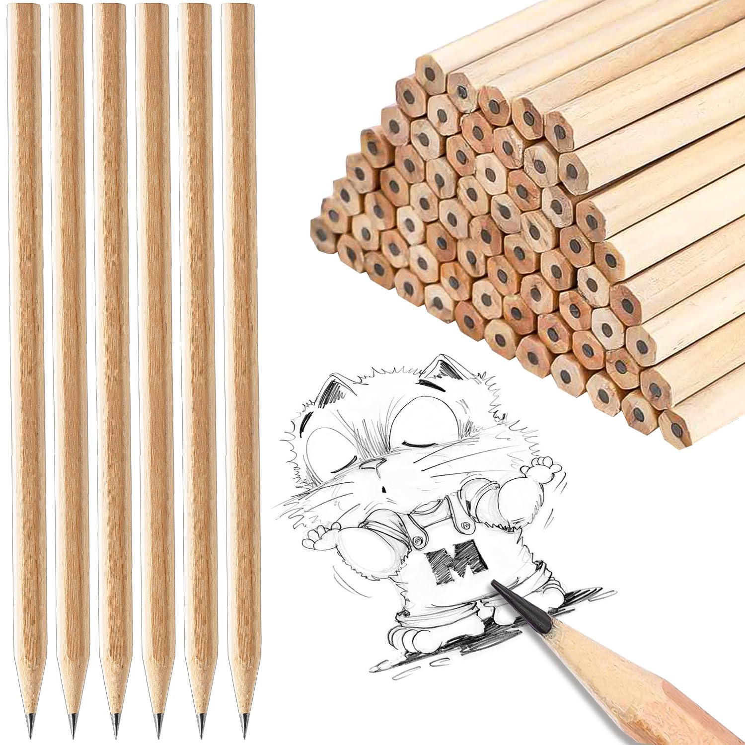 Rdlobu Juego de 60 lápices de madera, HB, lápices para niños, estudiantes, profesores, oficina, material escolar, dibujo, escritura