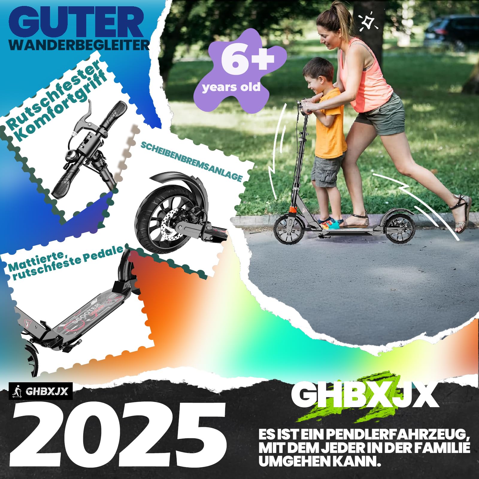 City Roller, Erwachsene 150 kg Tragkraft - BigWheel (200 * 50mm) Stabiler Scooter Kinder Pro, 4-Fach Höhenjustierbarer & zusammenklappbarer Roller mit Ständer ＆ Scheibenbremse Sportlicher