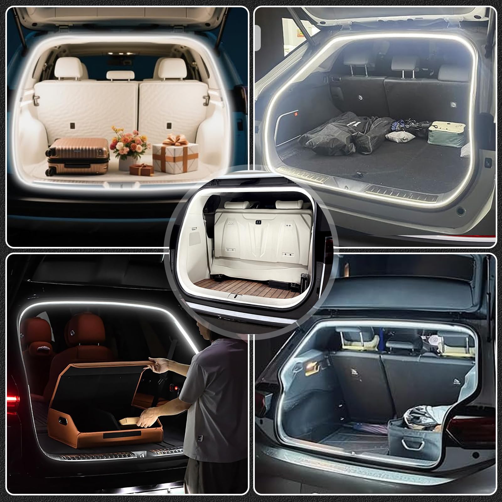 Taśma świetlna do bagażnika 4 m, Dynamic Flowing Car Trunk Strip, oświetlenie bagażnika, taśma LED, automatyczny czujnik, do dekoracji bagażnika samochodowego (biała)