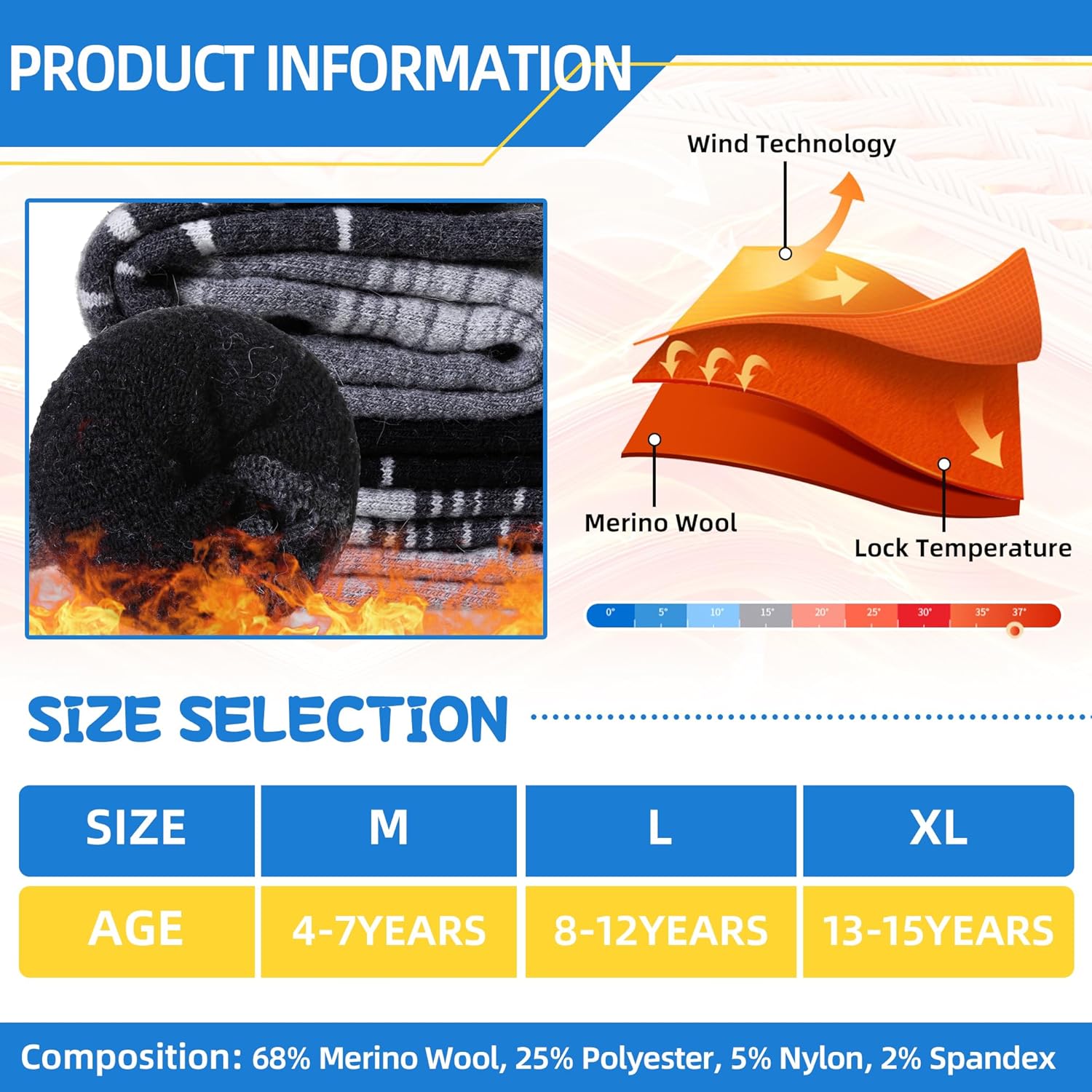 SeeyAN Kids Merino Wool Ski Socks Boys Girls Thermal Warm Boot Thick Winter 3 Pairs Cozy Socks For Skiing & Snowboarding - Image 4