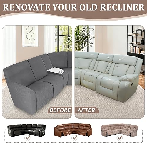 Miniatura 7 de ALIECOM Fundas 100% impermeables para sofá seccional reclinable en forma de L, fundas elásticas para esquinas de sofá reclinable seccional, funda