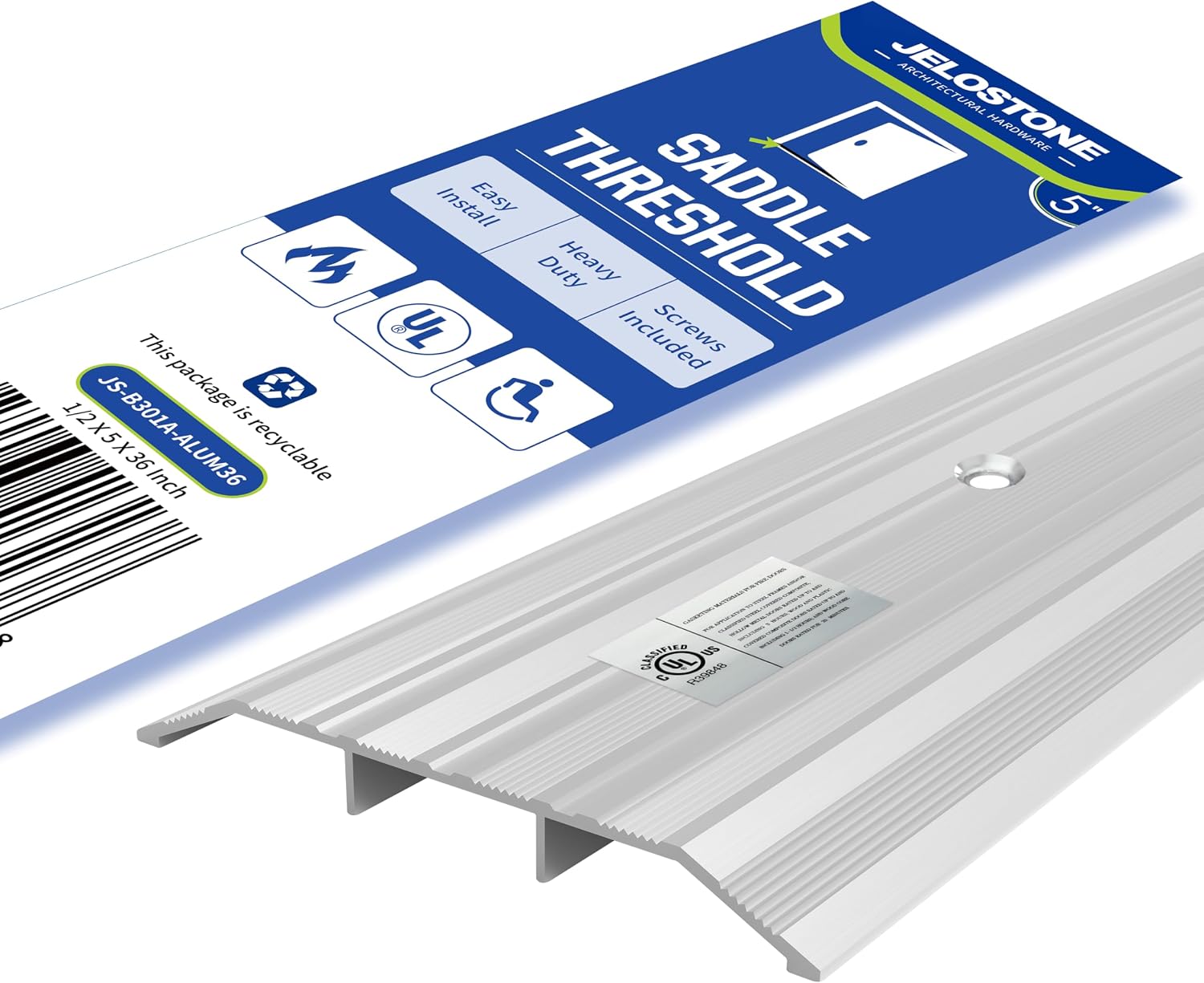 Aluminum Door Threshold (Alum)- Door Saddle- 5" W x 1/2" H x 36" L ADA Accessible Barrier Free Fire Rated Door Thresholds for Exterior Doors, Aluminum B301A