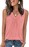 Tank Top for Women Loose Fit Sleeveless Shirts V Neck Summer Clothes Ruched Women's Tees and Tanks Curved Hem