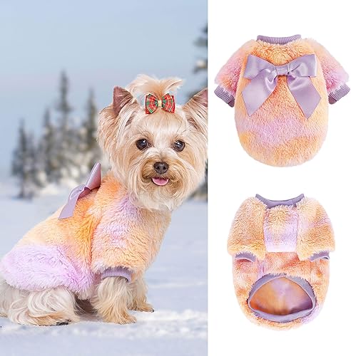 Suéter de forro polar cálido para perros pequeños, niñas y niños, ropa de invierno para cachorros de teñido anudado para chihuahua, Yorkie Shih Tzu,