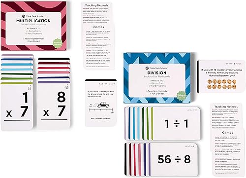 Think Tank Scholar 152 tarjetas flash de multiplicación y división | Tamaño de bolsillo (Todos los hechos 1-12)