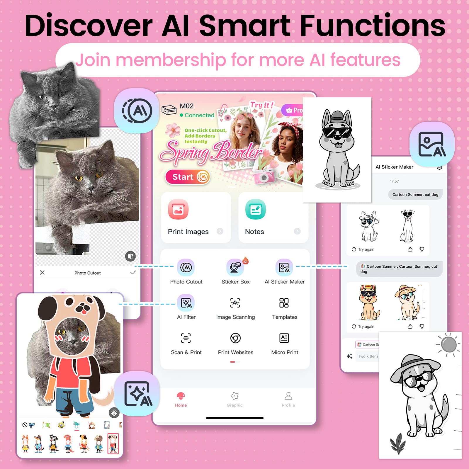 Phomemo M02 - Impresora portátil de Bolsillo - Mini Bluetooth inalámbrica con Etiqueta térmica Compatible con Android iOS para Imprimir instantáneamente, Mini Asistente de Vida, Buen Regalo, Rosa