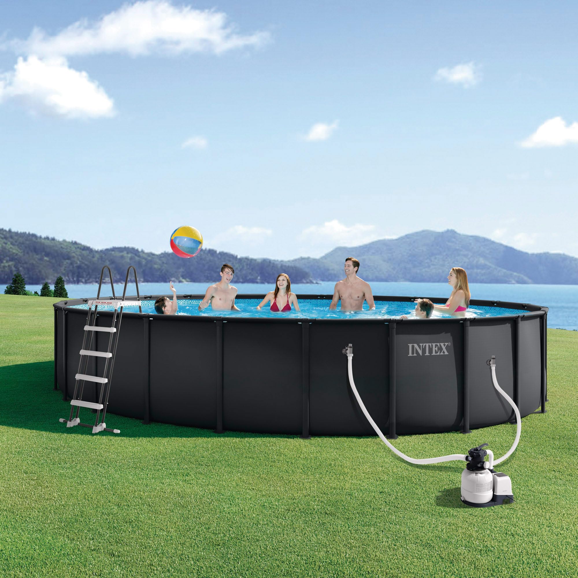 Intex - Piscina Desmontable, Ultra XTR, Gris Oscuro, D732x132 cm, Capacidad para 47.241 litros, Escalera, Tapiz, Cobertor, Estructura metálica, Montaje 60 Minutos, Conexiones Ø38 mm (56092)