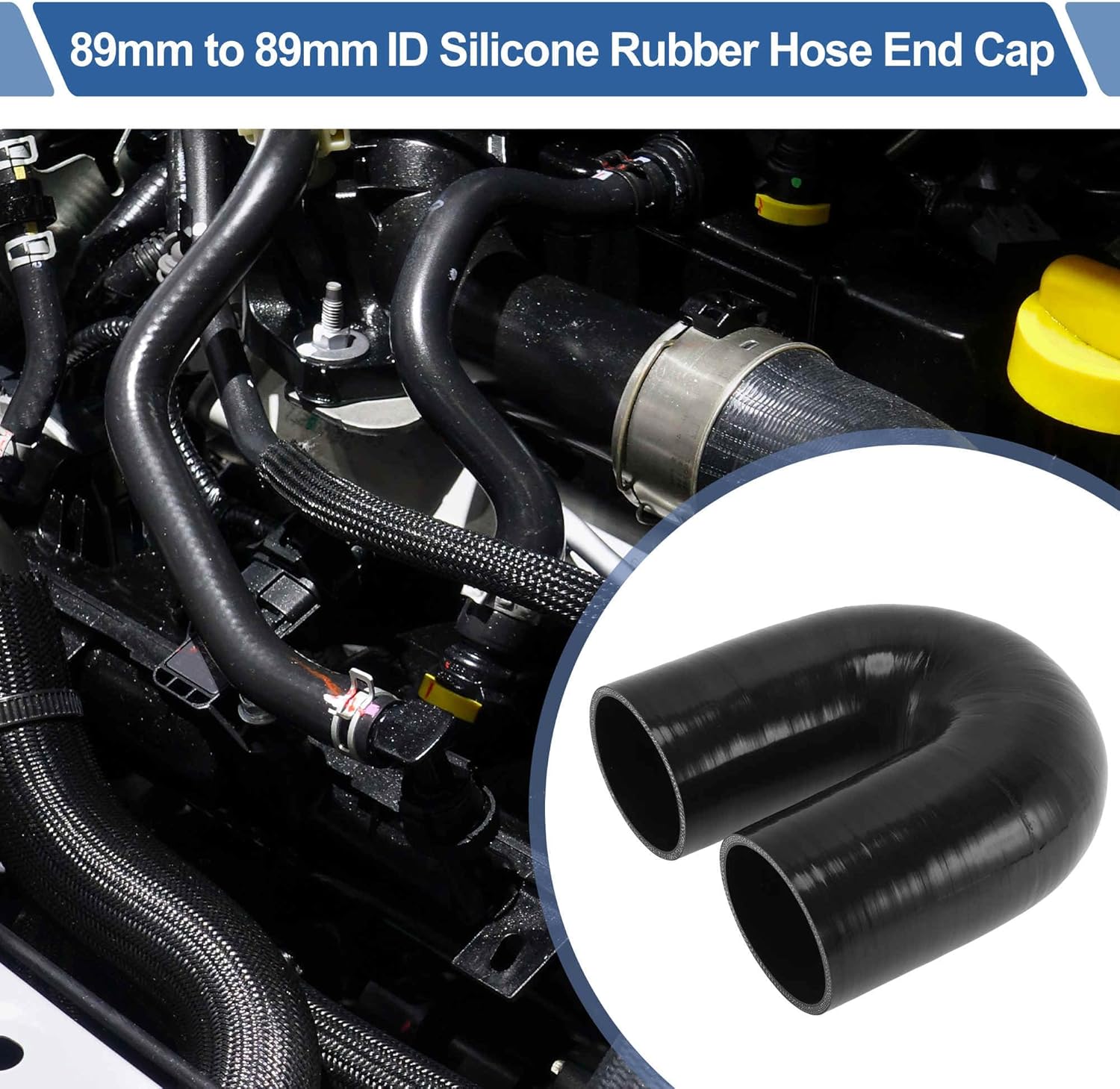 ACROPIX 89mm / 3.5" to 89mm / 3.5" 180 Degree Coupler Silicone Hose 4 Layers of Cloth Intercooler Heater Turbocharger Air Intake Pipe Radiator 170mm Black