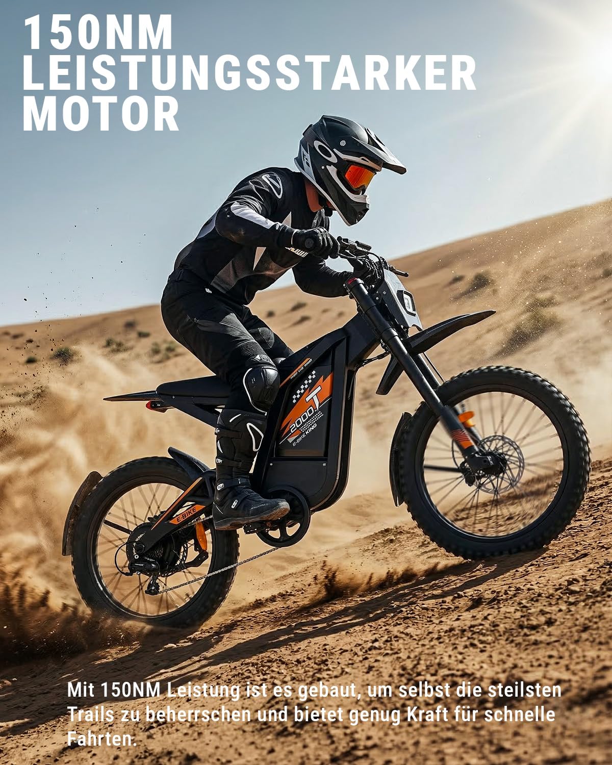 OUXI 2000 Offroad E-Bike Dirtbike Elektrofahrrad, 150Nm Drehmoment, 48V 30Ah Akku, 25 Zoll Reifen, Hydraulische Scheibenbremsen, Vollfederung, mit Blinker, E-Motocross