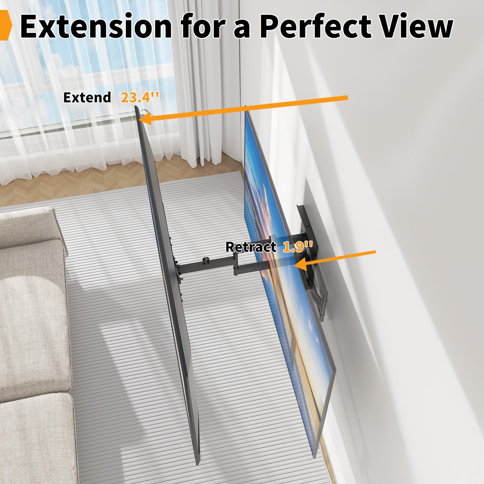 Support Mural TV 23-55 Pouces Jusqu'à 45KG | Support TV Mural Orientable Inclinable et Orientable, VESA 400x400