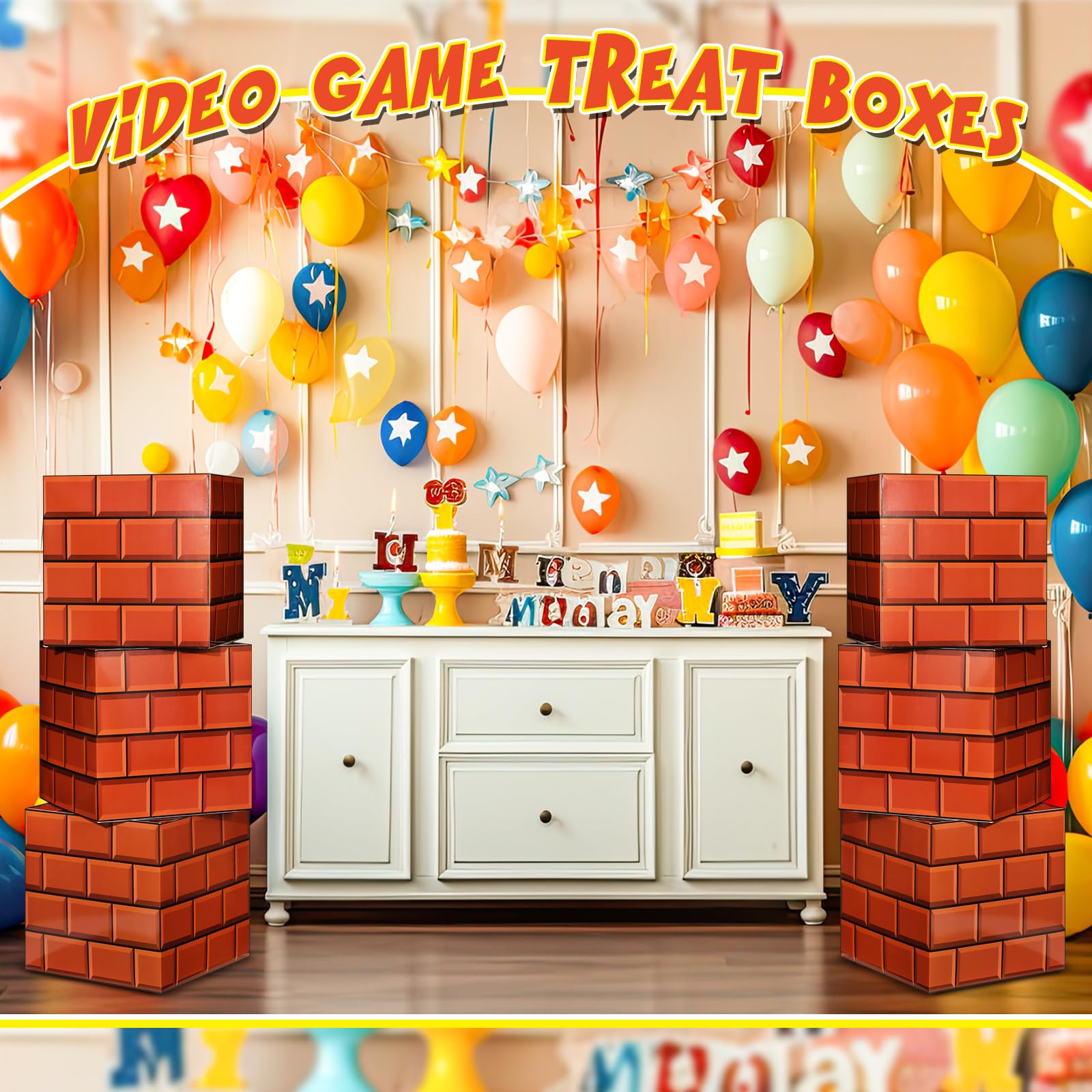 Dispowreath 6 cajas de dulces de videojuegos de 11.8 x 11.8 pulgadas, cajas de cartón misterioso, cajas de fiesta de videojuegos, decoración de fiesta para cumpleaños, baby shower, suministros de