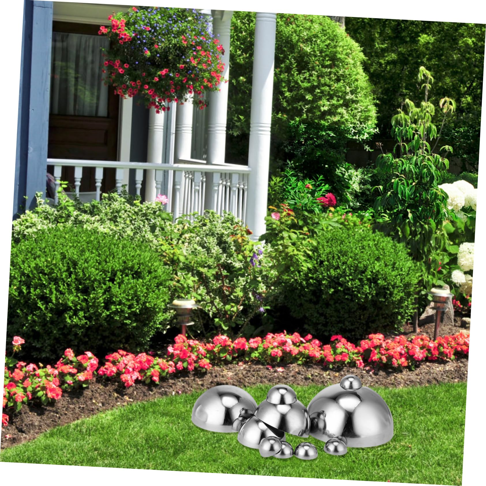 Happyyami 10pezzi Sfere Mezza Sfera Riflettenti in Acciaio Lucidato Palline Decorativa Per Giardino Outdoor Globo Specchio Semi Sferico Per Decorazioni e Casa Vari Diametri