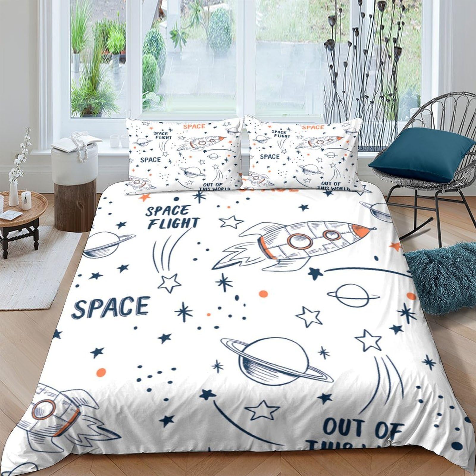 Ctjqhvkz Style-8 3D Printed Space Rocket Fitted Sheet Microfiber Soft Breathable Planet Mattress Cover For Bedroom Guest Room Dorm Decor Single（135X200cm）