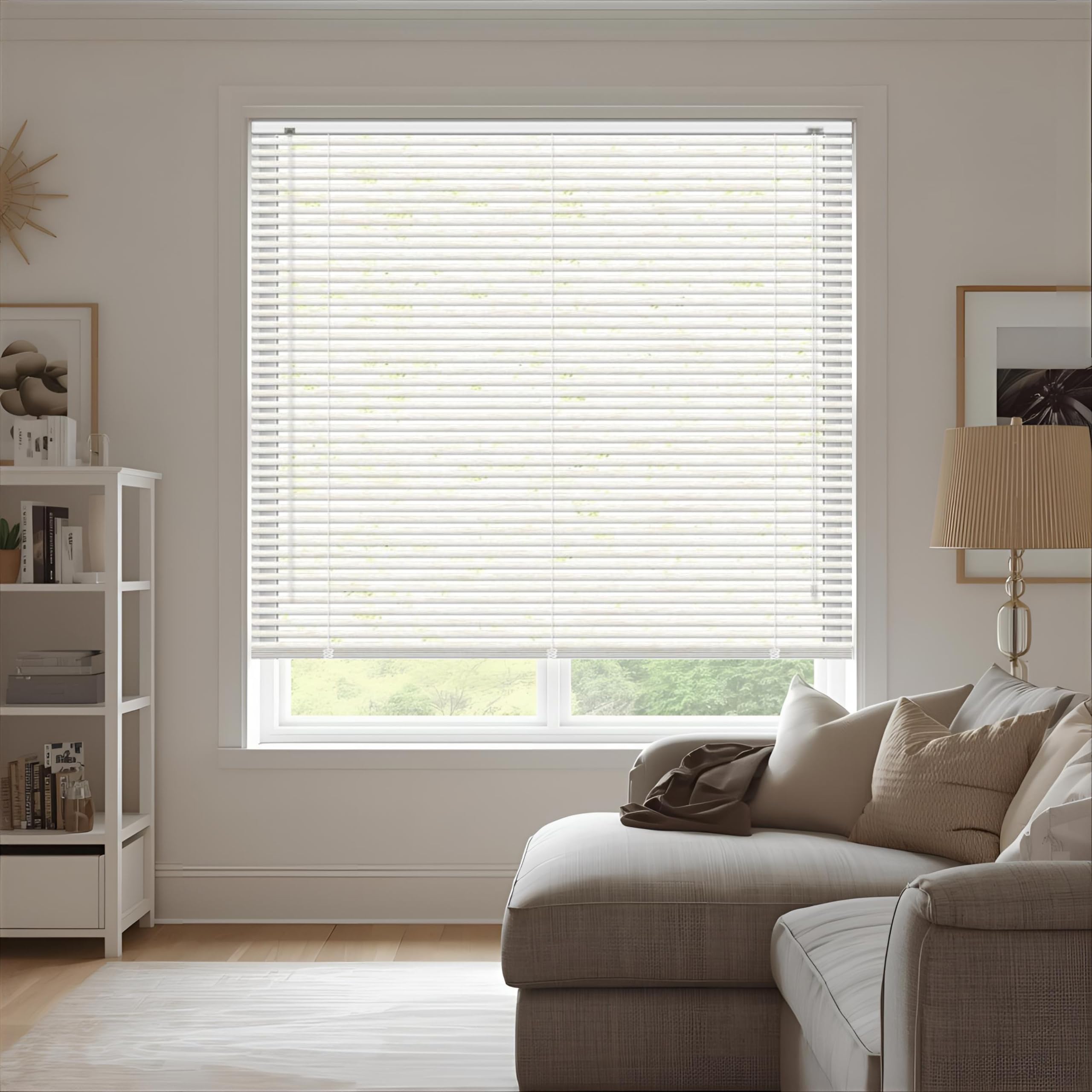 White Plain PVC venetian Blind - Width 170cm x Drop 213cm - 25mm Horizontal Slats - Easy Fit Trimmable fitting with Tilt control Wand Mechanism