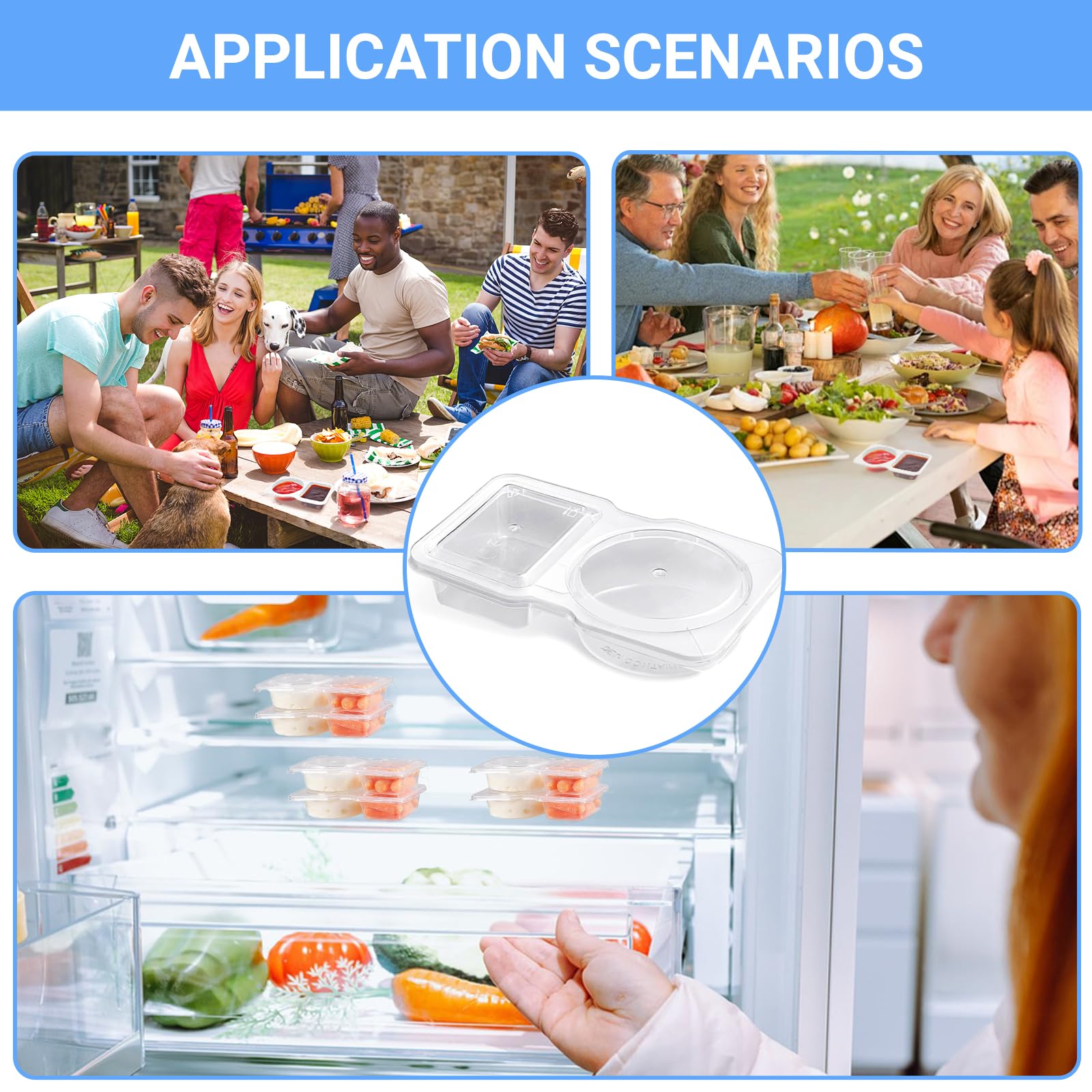 Set 20 Contenitori Per Alimenti A Doppio Scomparto - Riutilizzabili E A Tenuta Stagna - Per Salse, Condimenti E Snack - Adatti A Microonde E Lavastoviglie - 3