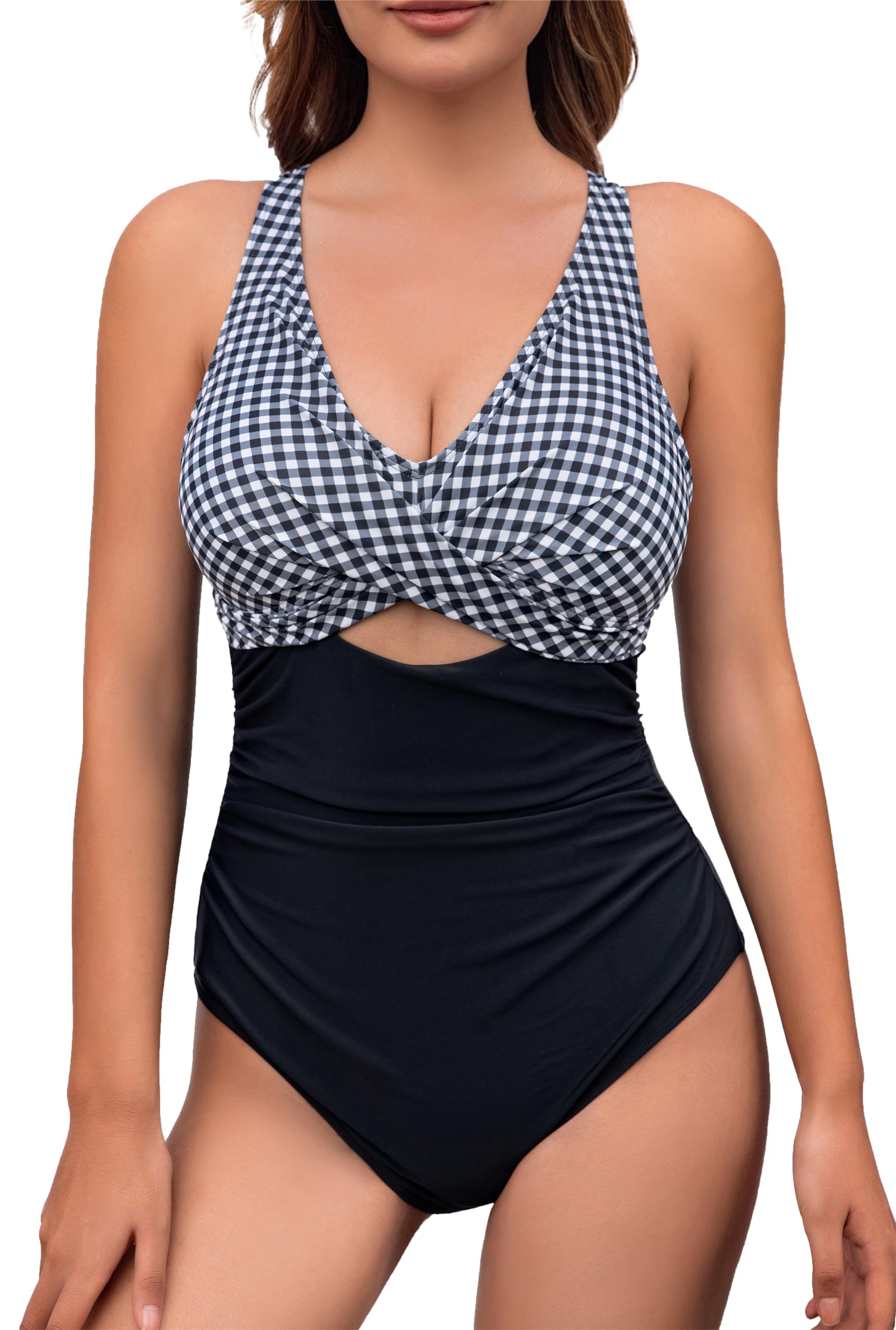 COCOPEAR V Neck Sexy Cutout One Piece Bathing Suit for Women High Waist Swimsuit Women Tummy Control Slimming Swimsuits