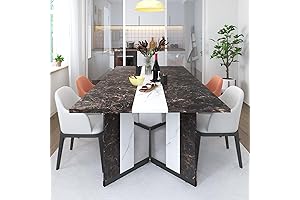 71" Dining Table for 6-8 People in Brown w/ Waterproof Marble-Effect Top