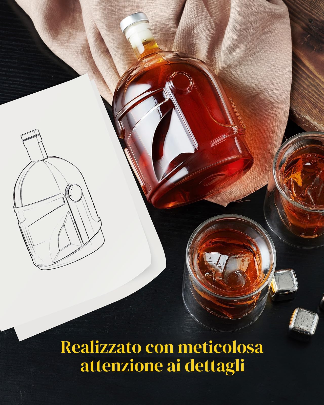 The Wine Things Set di decanter per whisky con 2 bicchieri per uomo e papà, regalo unico per marito, fidanzato, fratello, idee regalo per Natale, anniversario, compleanno, accessori per bere per casa