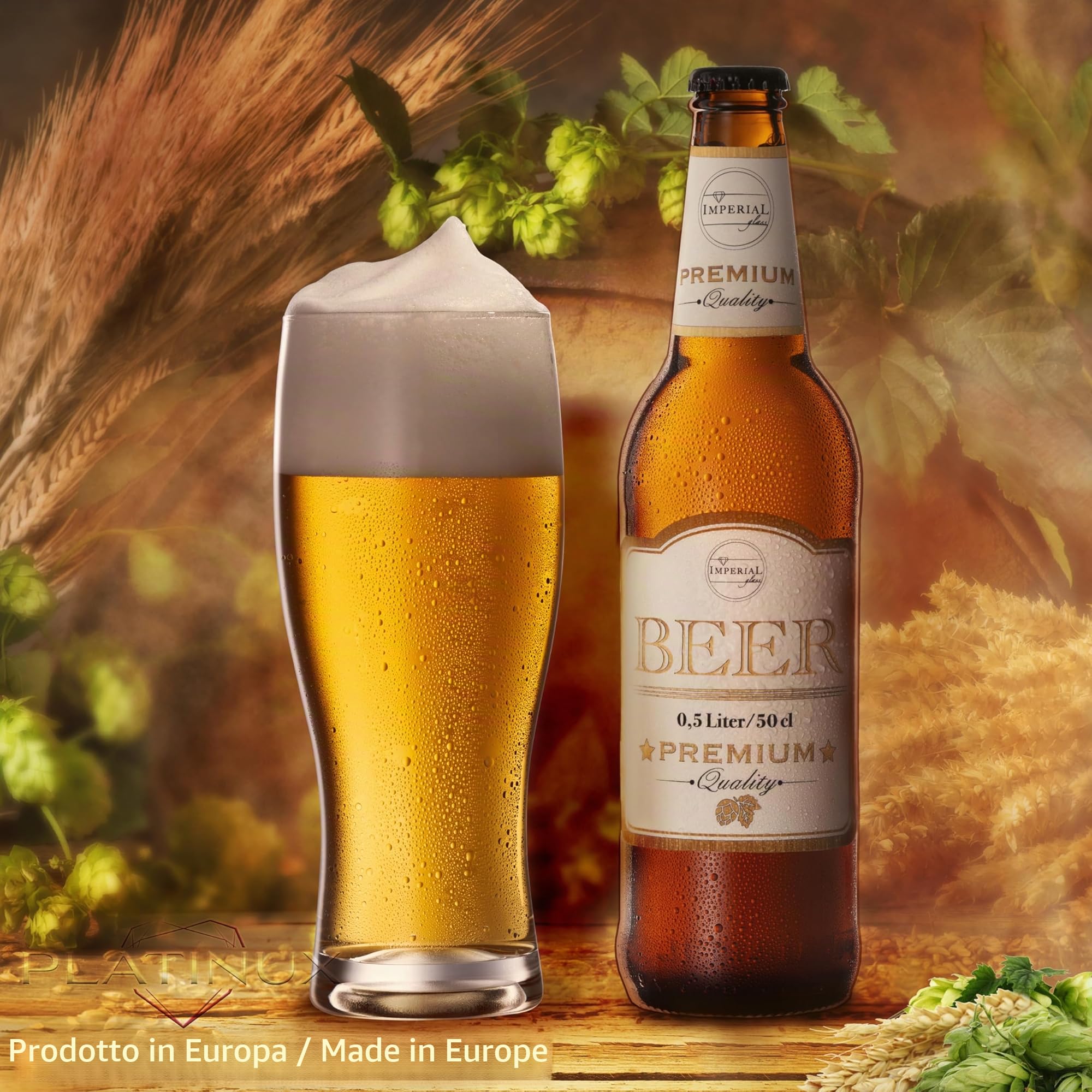 Platinux - Bicchieri da birra da 500 ml (max. 640 ml) in vetro, set da 6 pezzi, bicchieri da birra, bicchieri alti da birra 0,5 l